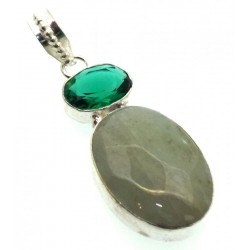 Aquamarine and Diopside Indian Silver Pendant 02